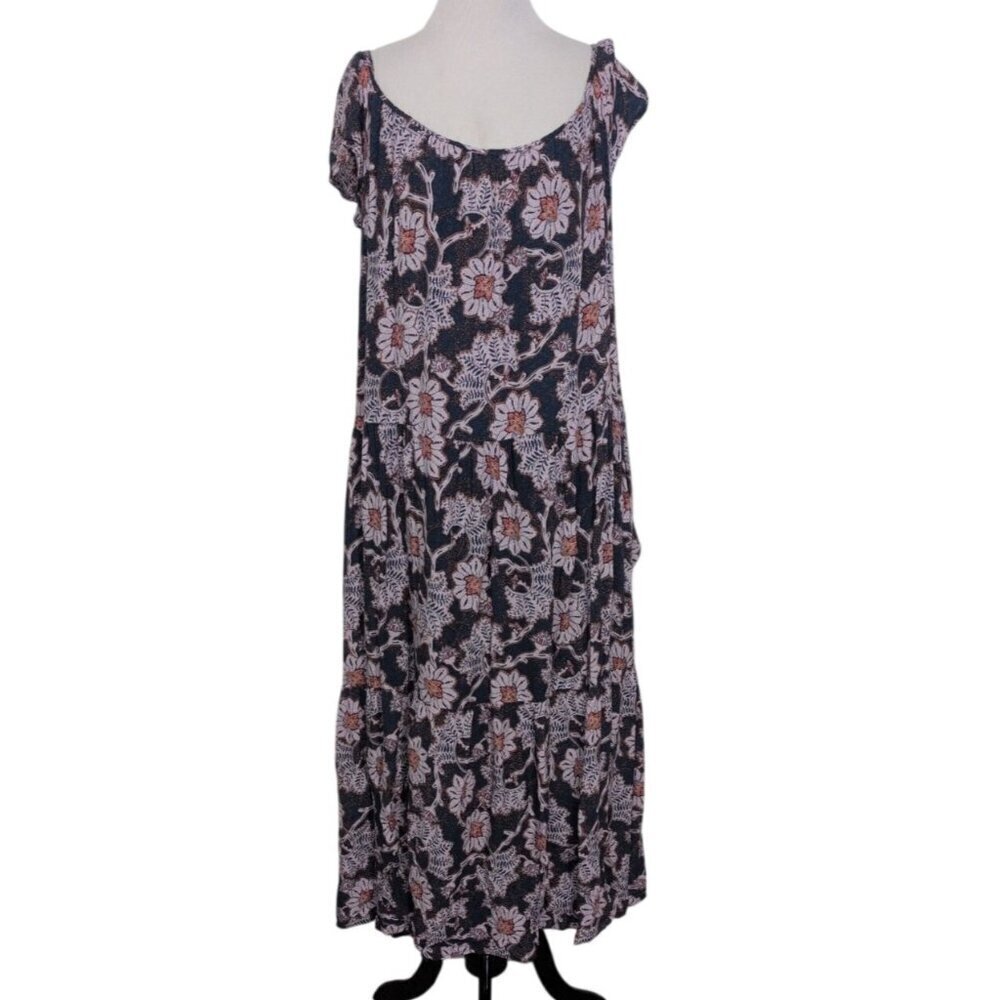 Knox Rose Floral Midi Dress Womens Size XL Blue Drop Waist Boho Tiered Cottage